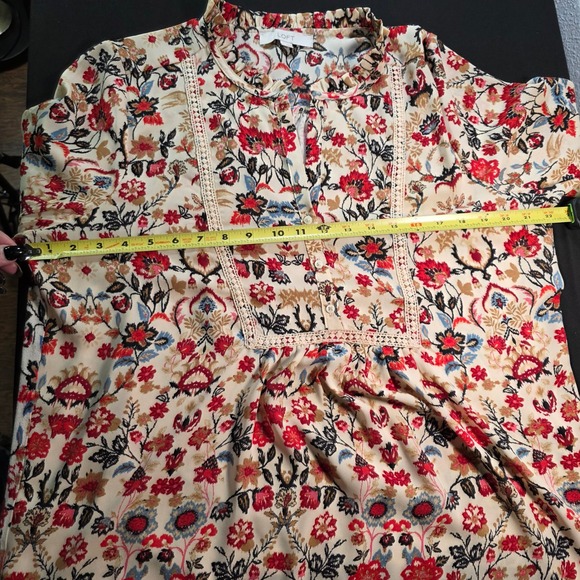 LOFT Women Red Airy Floral Boho Ruffle Neck Crochet Lace Trim Blouse Top Large - Picture 4 of 9